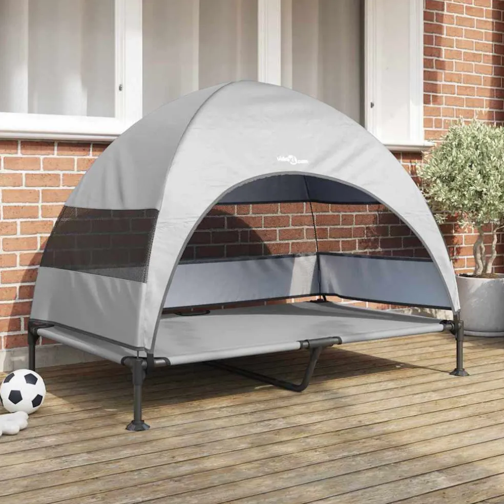 vidaXL Verhoogd Hondenbed 127 x 81 x 108 cm Stof en Staal Zilvergrijs