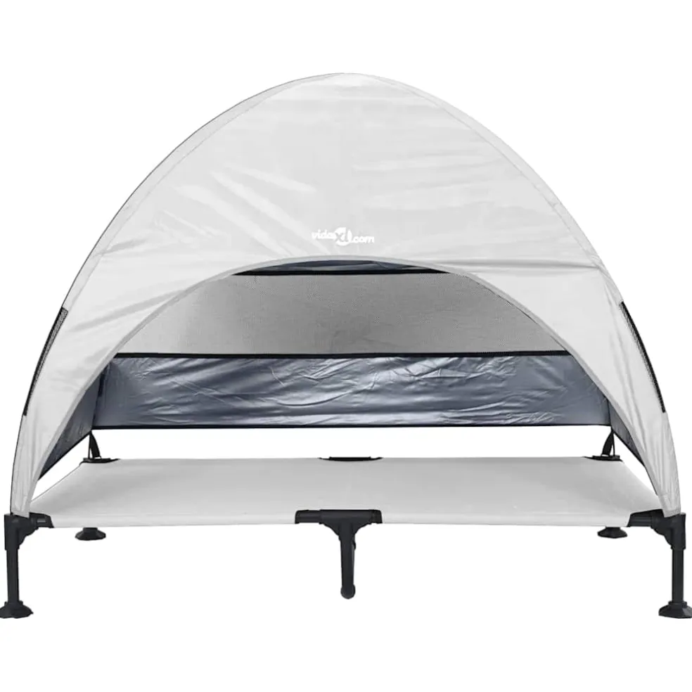 vidaXL Verhoogd Hondenbed 127 x 81 x 108 cm Stof en Staal Zilvergrijs