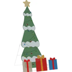 vidaXL Verlichte Kerstboom met 3 Cadeau Dozen 2D Warm Wit Meerkleurig