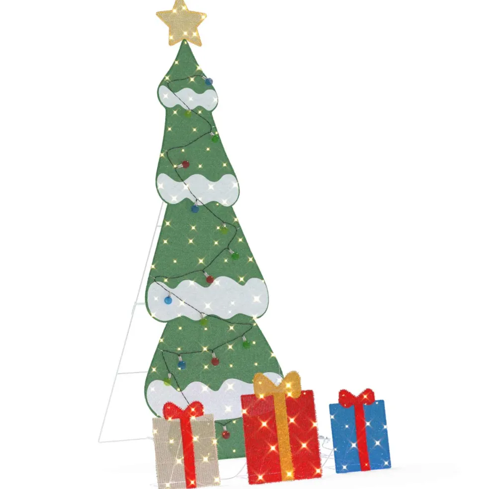 vidaXL Verlichte Kerstboom met 3 Cadeau Dozen 2D Warm Wit Meerkleurig
