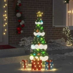vidaXL Verlichte Kerstboom met 3 Cadeau Dozen 2D Warm Wit Meerkleurig