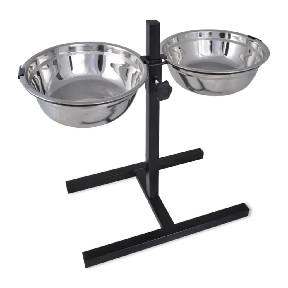 vidaXL Verstelbare dubbele honden / katten voederbak (2 x 4,1L RVS bakken)