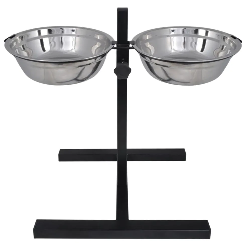 vidaXL Verstelbare dubbele honden / katten voederbak (2 x 4,1L RVS bakken)