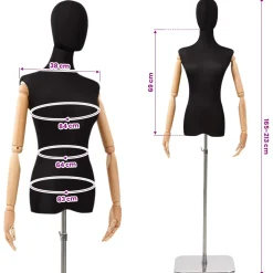 vidaXL Verstelbare mannequin van 165-213 cm met voet Vrouw PP Zwart