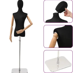 vidaXL Verstelbare mannequin van 165-213 cm met voet Vrouw PP Zwart