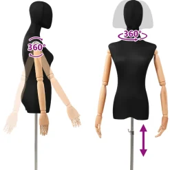 vidaXL Verstelbare mannequin van 165-213 cm met voet Vrouw PP Zwart