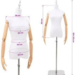 vidaXL Verstelbare mannequin van 165-213 cm met voet Vrouw PP Wit