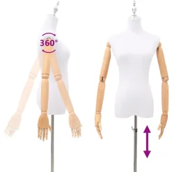 vidaXL Verstelbare mannequin van 165-213 cm met voet Vrouw PP Wit