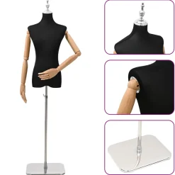 vidaXL Verstelbare mannequin van 165-213 cm met voet Vrouw PP Zwart