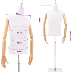 vidaXL Verstelbare mannequin van 170-218 cm met voet Man PP Wit