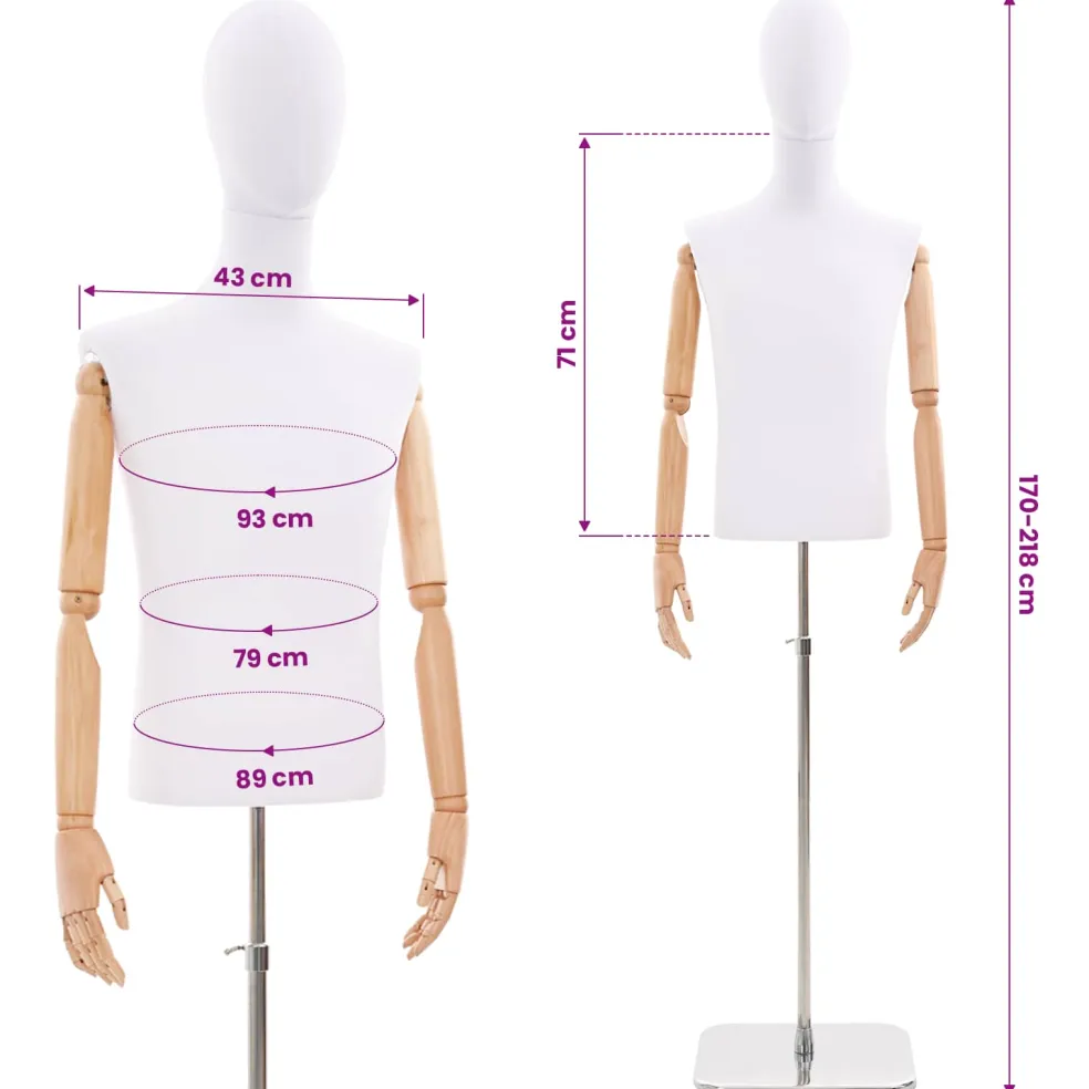 vidaXL Verstelbare mannequin van 170-218 cm met voet Man PP Wit