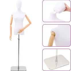 vidaXL Verstelbare mannequin van 165-213 cm met voet Vrouw PP Wit