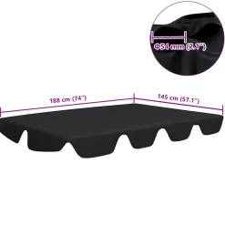 vidaXL Vervangingsluifel voor schommelbank 188/168x145/110 cm zwart