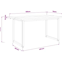 vidaXL Vierkante Eettafel 160 x 70 x 75 cm Massief Acaciahout Naturel