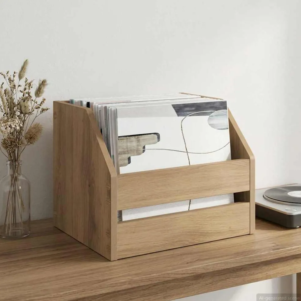vidaXL Vinyl Album Doos Artisanaal eiken 38 x 30 x 29 cm Bewerkt hout