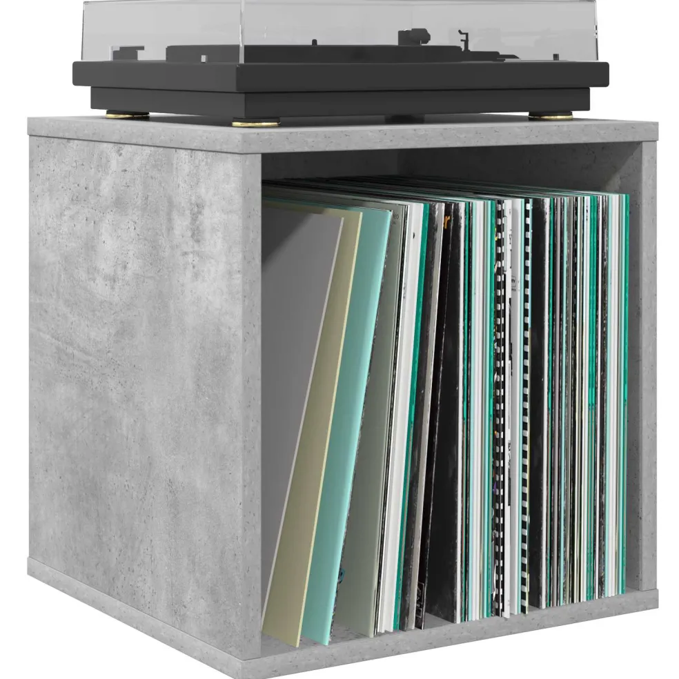vidaXL Vinyl Album Doos Betongrijs 37 x 36,5 x 38 cm Bewerkt hout