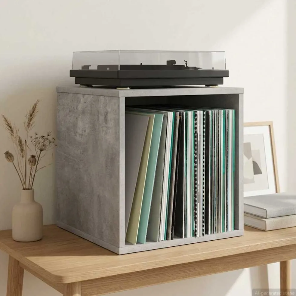 vidaXL Vinyl Album Doos Betongrijs 37 x 36,5 x 38 cm Bewerkt hout