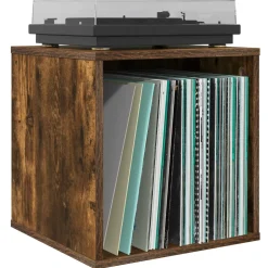 vidaXL Vinyl Album Doos Gerookt eiken 37 x 36,5 x 38 cm Bewerkt hout