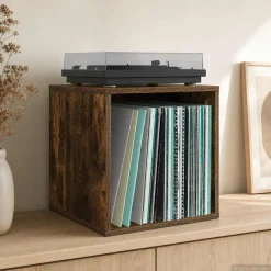 vidaXL Vinyl Album Doos Gerookt eiken 37 x 36,5 x 38 cm Bewerkt hout
