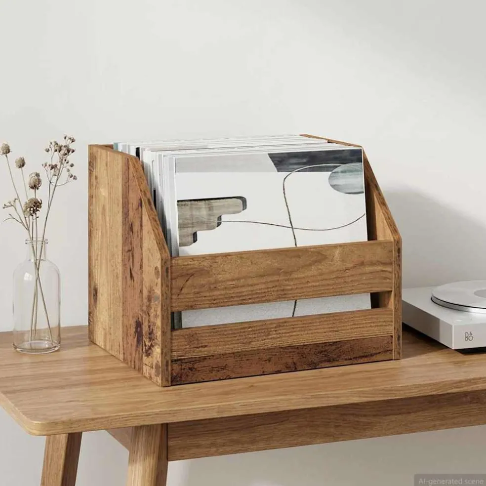 vidaXL Vinyl Album Doos Oud hout 38 x 30 x 29 cm Bewerkt hout