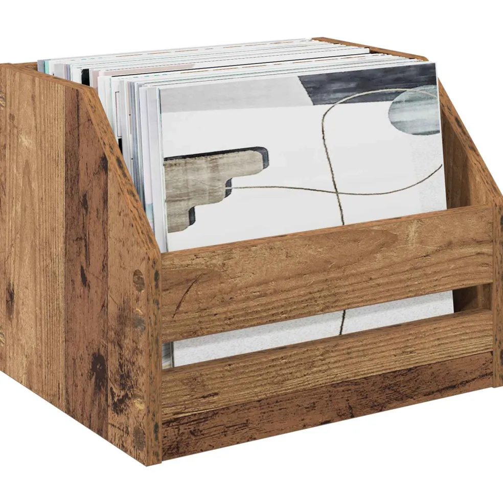 vidaXL Vinyl Album Doos Oud hout 38 x 30 x 29 cm Bewerkt hout