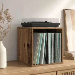 vidaXL Vinyl Album Doos Oud hout 37 x 36,5 x 38 cm Bewerkt hout