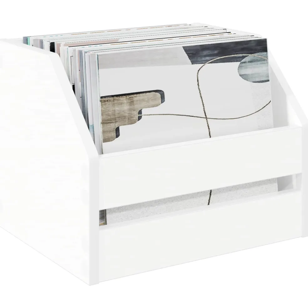 vidaXL Vinyl Album Doos Wit 38 x 30 x 29 cm Bewerkt hout
