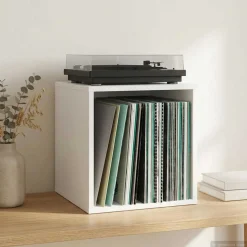 vidaXL Vinyl Album Doos Wit 37 x 36,5 x 38 cm Bewerkt hout