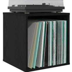 vidaXL Vinyl Album Doos Zwart eiken 37 x 36,5 x 38 cm Bewerkt hout