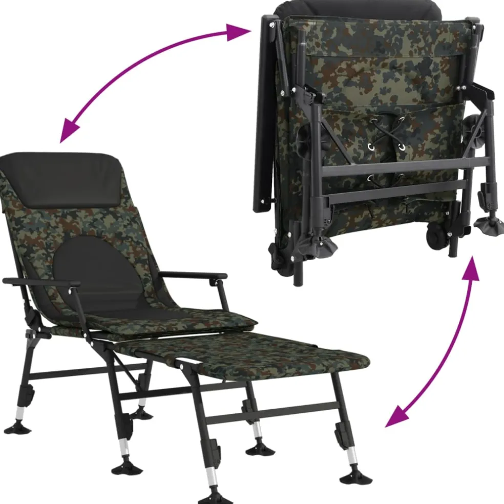 vidaXL Visbed met verstelbare modderpoten inklapbaar camouflage
