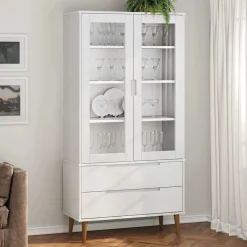 vidaXL Vitrinekast MOLDE 90x35x175 cm massief grenenhout wit