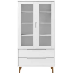 vidaXL Vitrinekast MOLDE 90x35x175 cm massief grenenhout wit
