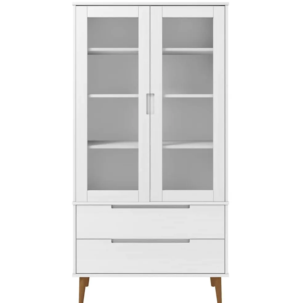 vidaXL Vitrinekast MOLDE 90x35x175 cm massief grenenhout wit
