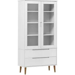 vidaXL Vitrinekast MOLDE 90x35x175 cm massief grenenhout wit