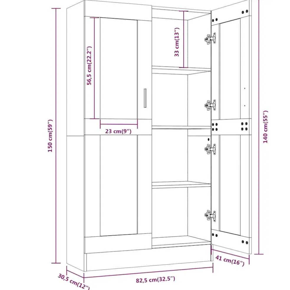 vidaXL Vitrinekast 82,5x30,5x150 cm bewerkt hout grijs sonoma eiken