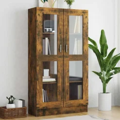 vidaXL Vitrinekast 82,5x30,5x150 cm bewerkt hout gerookt eikenkleurig