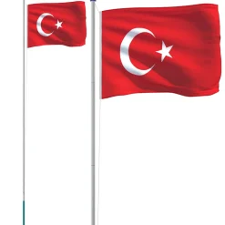 vidaXL Vlag met vlaggenmast Turkije 6,08 m aluminium