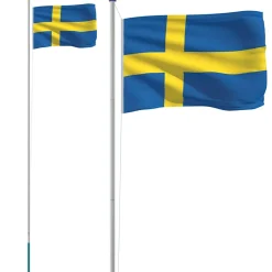 vidaXL Vlag met vlaggenmast Zweden 6,08 m aluminium
