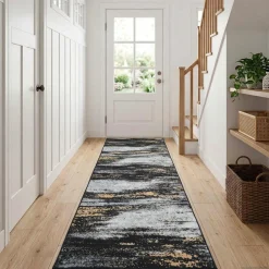 vidaXL Vloerkleedloper LESAKA Zwart en Goud 50 x 100 cm Diamantvelours