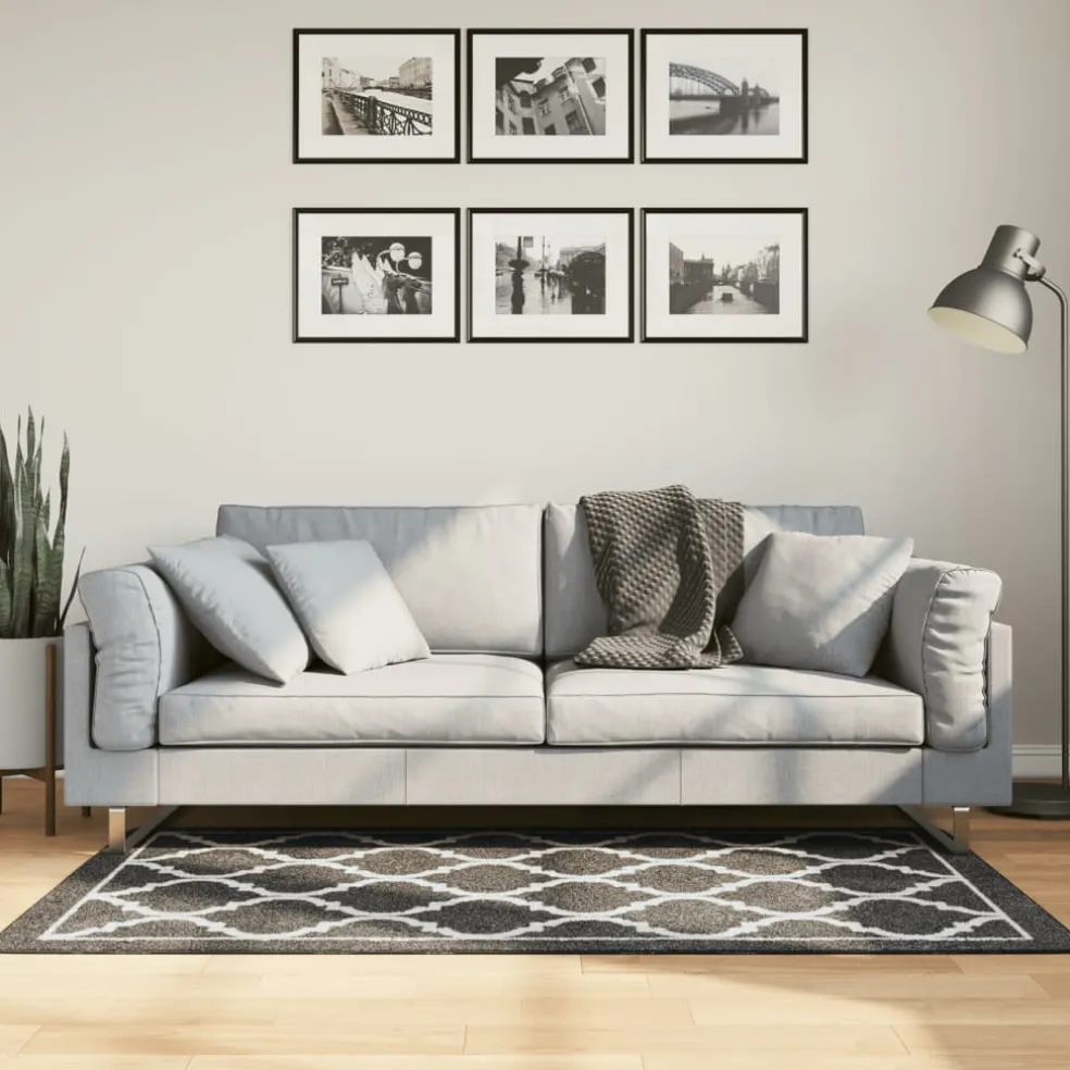vidaXL Vloerkleed wasbaar 80x150 cm zwart en wit