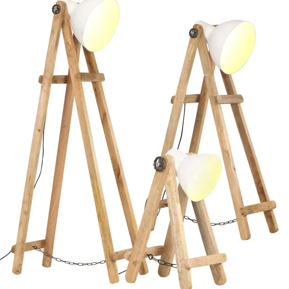 vidaXL Vloerlampen 3 st E27 massief mangohout wit
