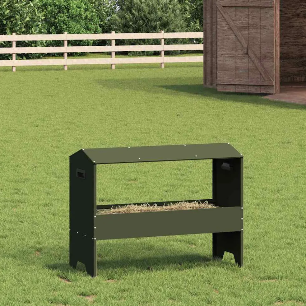 vidaXL Voederbak voor vee Olijfgroen 79 x 35 x 62 cm 15 kg