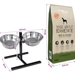 vidaXL Voerstand en kom met hondenvoer Zilver en Zwart 50 x 29 cm