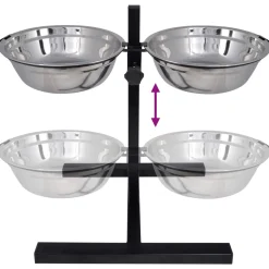 vidaXL Voerstand en kom met hondenvoer Zilver en Zwart 50 x 29 cm