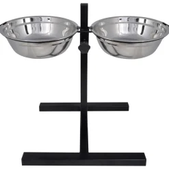 vidaXL Voerstand en kom met hondenvoer Zilver en Zwart 50 x 29 cm