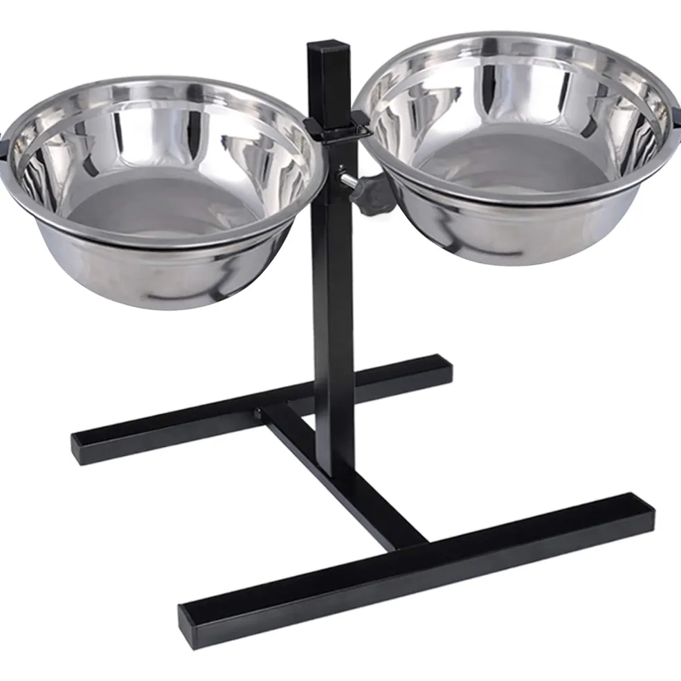 vidaXL Voerstand en kom met hondenvoer Zilver en Zwart 57,5 x 26 cm