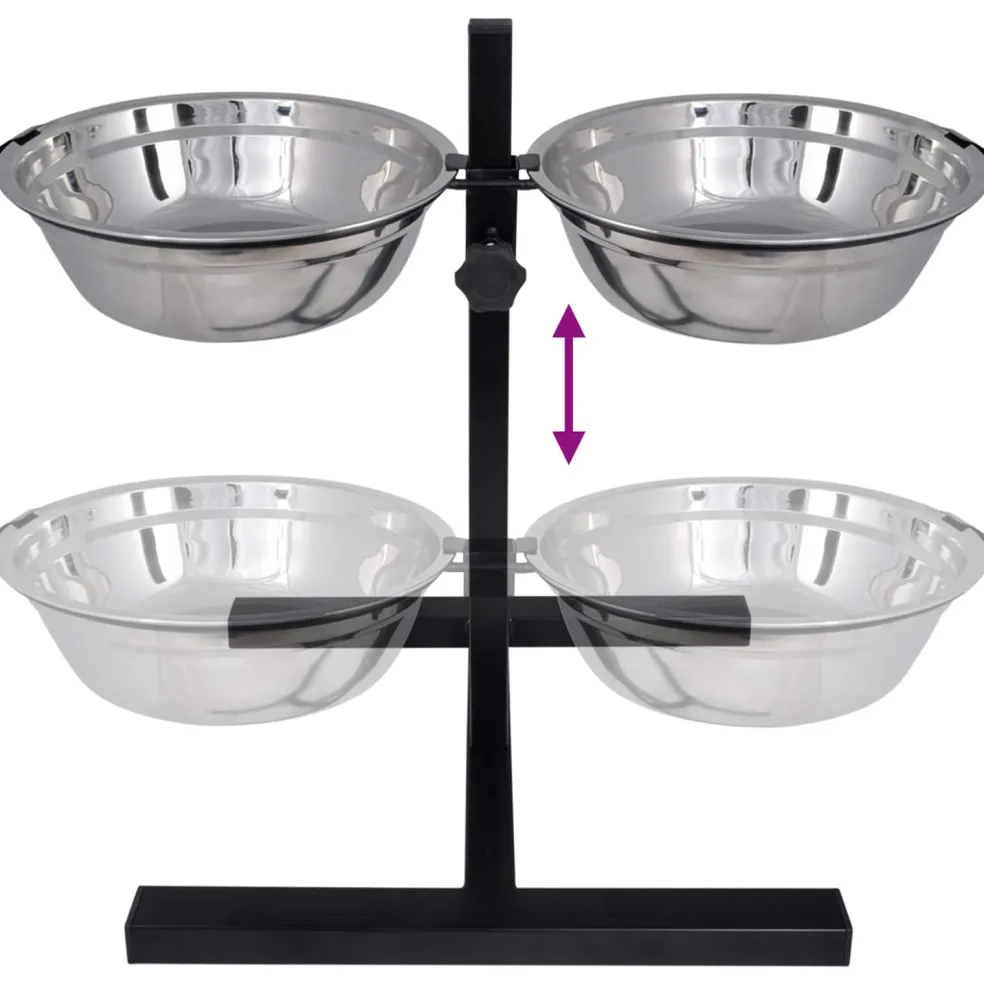 vidaXL Voerstand en kom met hondenvoer Zilver en Zwart 57,5 x 26 cm