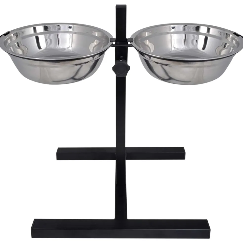 vidaXL Voerstand en kom met hondenvoer Zilver en Zwart 57,5 x 26 cm