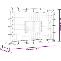 vidaXL Voetbalrebounder 184x61x123 cm staal en PE wit en zwart