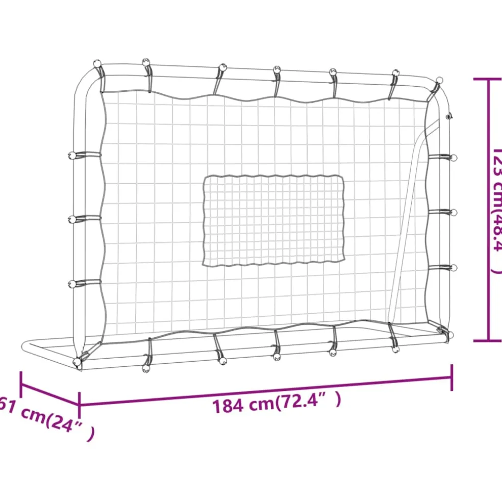 vidaXL Voetbalrebounder 184x61x123 cm staal en PE wit en zwart